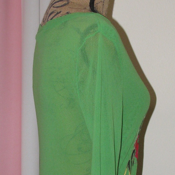 Thalia Sodi Mesh Long Sleeves Green Top - Picture 3 of 8